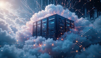 Poster - Digital Cloud Computing Concept with Server in Abstract Environment