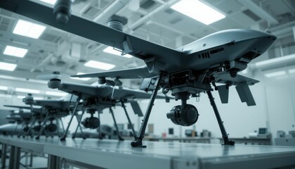 Poster - Advanced Drones Displayed in High-Tech Laboratory Environment