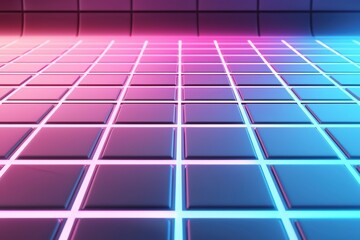 Poster - Abstract 3D Holographic Grid Pattern with Glowing Tech Elements in Vibrant Colors