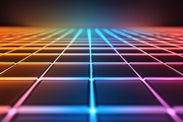 Poster - Glowing Abstract 3D Holographic Grid Pattern with Vibrant Colors and Futuristic Tech Design