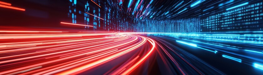 Poster - High-Speed Data Transfer with Glowing Fiber Optics in a Digital Network Background