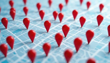 Poster - Red Location Pins on a City Map Representing Navigation and Travel