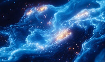 Poster - abstract cosmic nebula with glowing particles and light trails