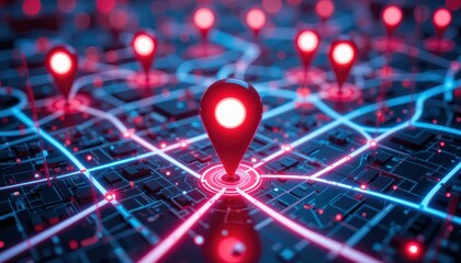 Poster - Neon Pinpoints on a Digital Map with Bright Point of Interest