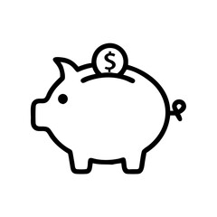 Poster - Line art piggy bank silhouette with a dollar sign coin being dropped in