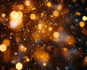Wall Mural - Floating golden bokeh lights on a dark background of space