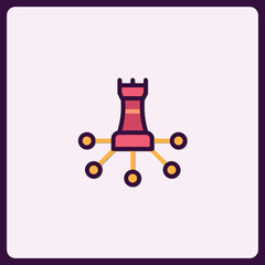 Poster - Strategic network concept with rook chess piece as hub for connections, modern icon