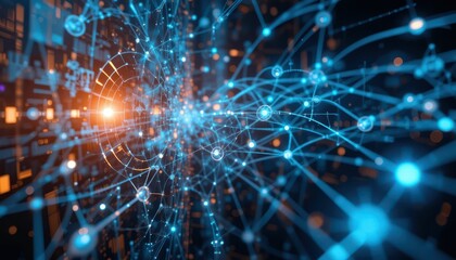 Poster - Futuristic Network Visualization with Glowing Data Connections