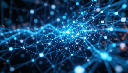 Poster - Abstract Network Connections with Bright Blue and Black Background