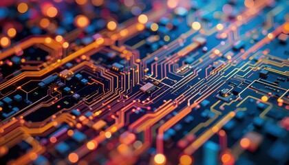 Poster - Close-Up View of Colorful Circuit Board with Intricate Details