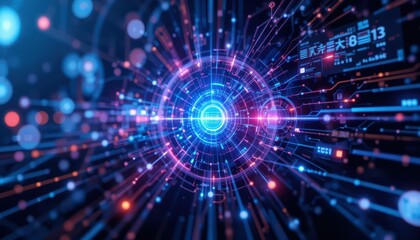 Poster - Futuristic Digital Burst with Colorful Light Effects and Data Flow