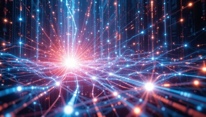 Poster - Vibrant Abstract Digital Network with Glowing Particles and Lines