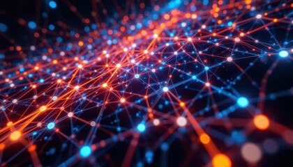 Poster - Abstract Network Connection with Bright Blue and Orange Lights