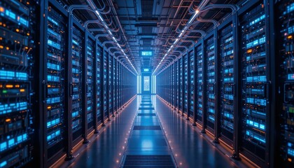 Poster - Futuristic Data Center with Advanced Server Technology and Lighting