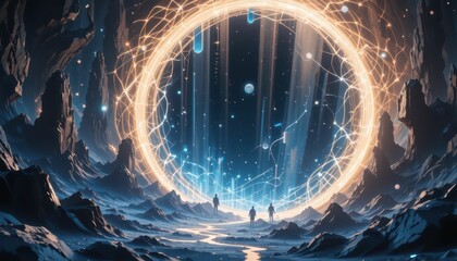 Poster - Enchanted Cosmic Portal Surrounded by Majestic Mountain Landscape