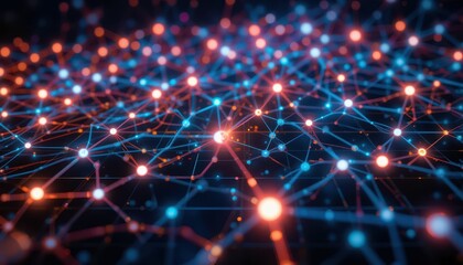 Poster - Abstract Digital Network with Colorful Nodes and Connections