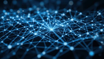 Poster - Blue Network Connections with Glowing Nodes and Depth Effect