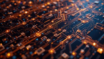 Poster - Abstract Technology Background with Circuit Board Texture and Lights