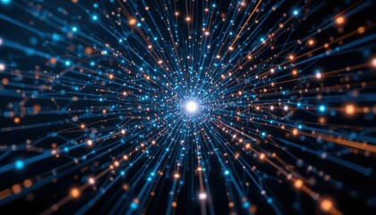 Poster - Abstract Light Burst with Blue and Orange Particles in Space