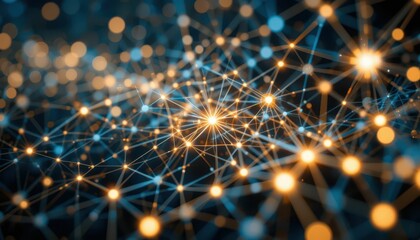 Poster - Abstract Network Connections with Bright Light Points and Blue Background