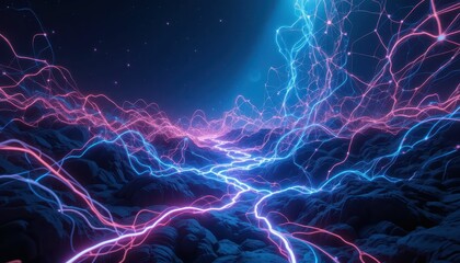 Poster - Futuristic Abstract Landscape with Electric Blue and Pink Energy Flow