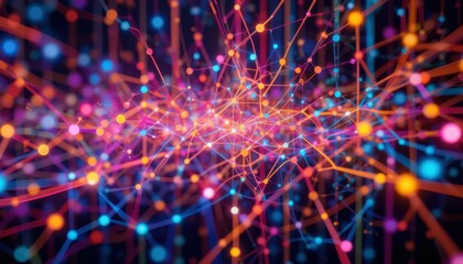 Poster - Colorful Abstract Network of Connected Dots and Lines Representation
