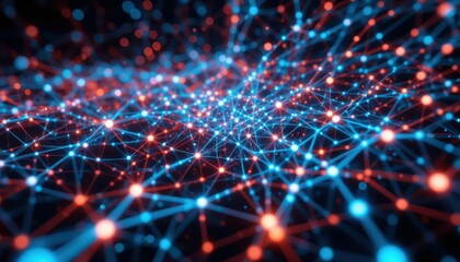 Poster - Abstract Digital Network with Blue and Red Light Connections