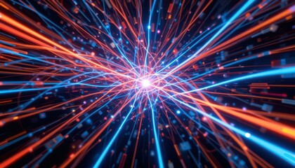 Poster - Dynamic Abstract Light Rays with Bright Center Energy Explosion