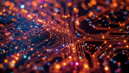 Poster - Abstract Circuit Board with Glowing Lights and Digital Connections
