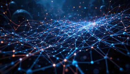 Poster - Abstract Digital Network Connection With Glowing Blue and Orange Lights