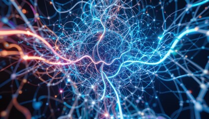 Poster - Vibrant Abstract Lines and Lights Intertwining in Dark Background