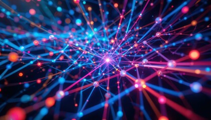Poster - Colorful Abstract Network of Lines and Nodes in Technological Space
