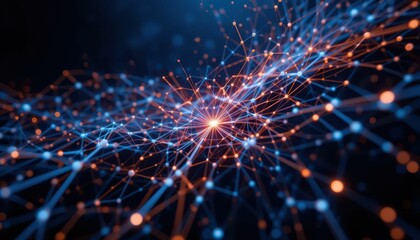 Poster - Abstract Network Connections with Glowing Nodes in Blue and Orange