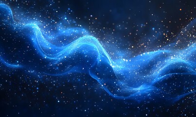 Poster - abstract blue wavy background with sparkles and glowing particles