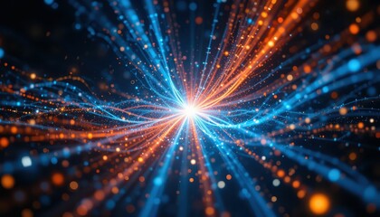 Poster - Vivid Abstract Design of Radiating Blue and Orange Light Particles