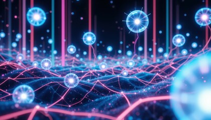 Poster - Abstract Digital Network with Glowing Particles and Connections