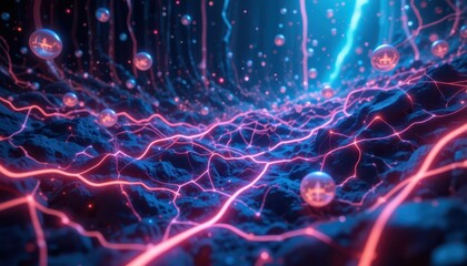 Poster - Vibrant Abstract Visualization of Energy Flow in a Futuristic Scene