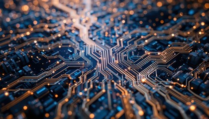 Poster - Abstract Circuit Board with Glowing Connections and Technology Elements