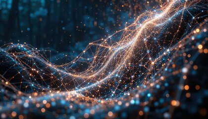 Poster - Abstract Light Waves in Digital Space with Colorful Particles and Glow