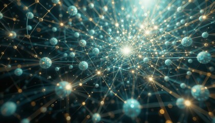 Poster - Abstract Digital Network with Bright Nodes and Connecting Lines