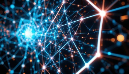 Poster - Futuristic Abstract Network of Blue and Orange Connected Nodes
