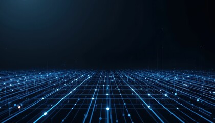 Poster - Futuristic Blue Digital Technology Grid with Blinking Lights
