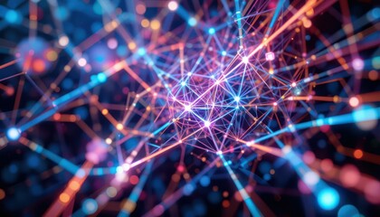 Poster - Abstract Network Connections with Bright Lights and Colorful Lines