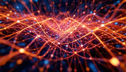 Poster - Abstract Digital Waves with Bright Lights and Glowing Particles