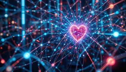 Poster - Digital Heart Symbol in a Network of Colorful Connections