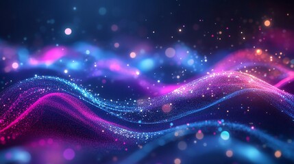 Wall Mural - Abstract Cosmic Nebula Glitter Waves: Pink and Blue Digital Art