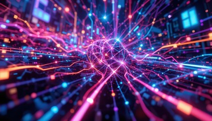Poster - Abstract Digital Network Connection with Colorful Light Effects