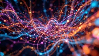 Poster - Colorful Light Trails and Waves Abstract Digital Background