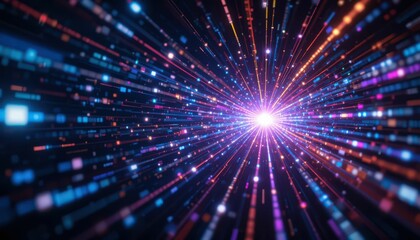 Poster - Colorful Light Rays Emanating from Bright Central Source Abstract Background