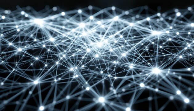 Abstract Network of Glowing Dots Connected by Lines in Dark Space